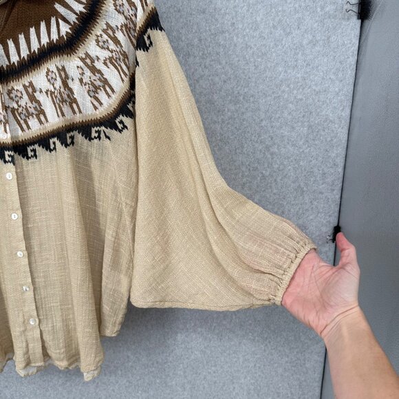 Mes Demoiselles Chevin Blouse Size FR 40/US 8 Neutral Peruvian Pattern Bat Wing - Picture 4 of 14